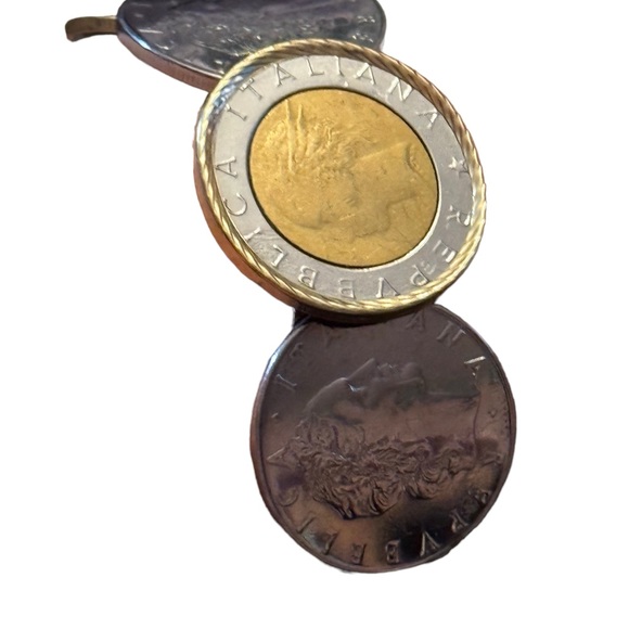 Coin bezel Gold/stainless Italy Italian Repvbblica L 500 Coin Bracelet - Picture 7 of 7